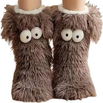 Generic Muffle Friends Cozy Socks with Eyes, Womens Cute Big-Eyes Winter Slipper Socks, Warm Fuzzy Plush-Lined Non-Slip Indoor House Socks for Home & Lounge (