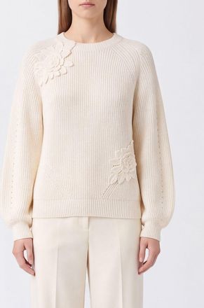 Twinset Maglia girocollo in misto lana con applicazione floreale ricamata