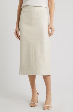 Nordstrom Croc Embossed Leather Pencil Midi Skirt in Ivory Tofu at Nordstrom, Size Xx-Large