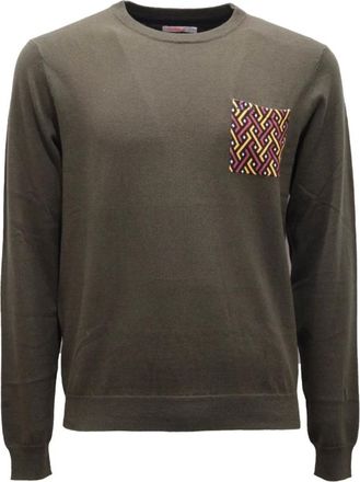 Sun 68 Truien & Vesten, Heren, Groen, M, Katoen, Groene wol/katoen trui met elleboog & zak print