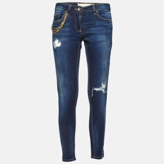 Elisabetta Franchi Blue Denim Chain Detail Slim Fit Jeans M/Waist 29
