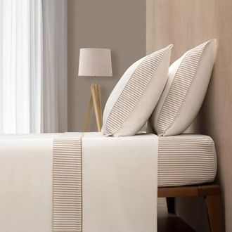 Casa da Laura S&aacute;banas franela 100% algod&oacute;n rayas marr&oacute;n cama 90 1 almohada 50 x 80