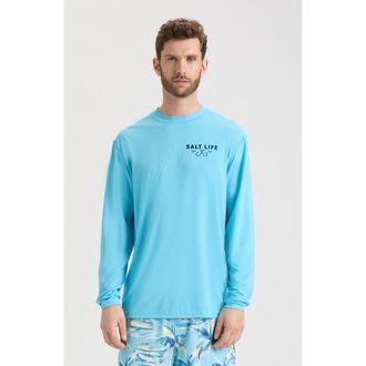 Salt Life Nothin But Bite Long Sleeve Performance Tee in Cyan Heather at Nordstrom, Size Xx-Large