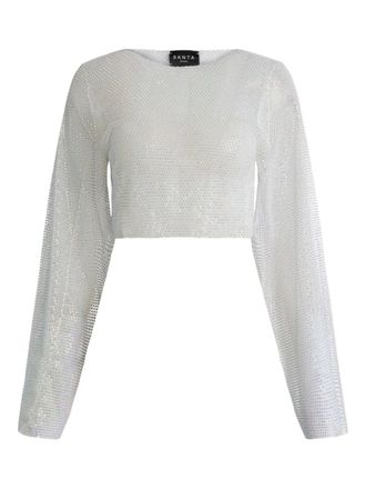 Santa Brands semi-sheer top - women - Rhinestone/Fabric - M - White