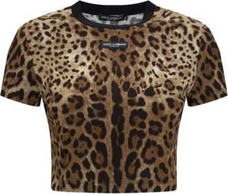 Dolce & Gabbana Camiseta corta con estampado de leopardo - Tops - Mujer - Marr&oacute;n - M