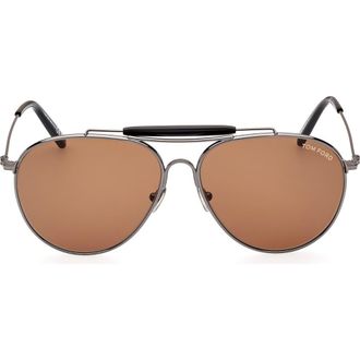 Tom Ford Raphael-02 59mm Pilot Sunglasses in Shiny Gunmetal /Brown at Nordstrom Rack