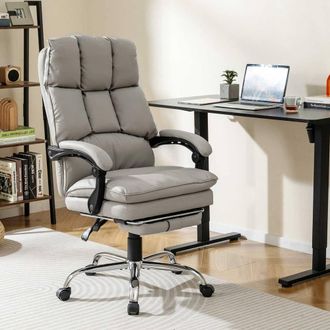 Costway Costway Office Desk Chair Ergonomic Padded Reclining Chair w/ Footrest in White