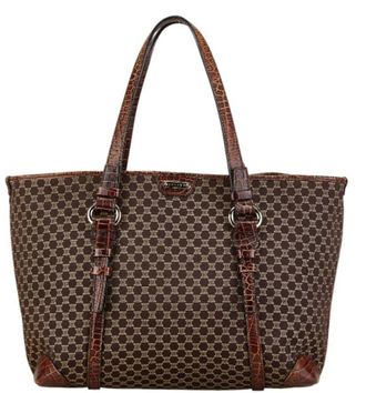 Celine C&eacute;line Triomphe Brown Macadam Canvas Tote Bag Dark brown