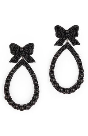 Deepa Gurnani Darana Beaded Bow Drop Earrings in Black at Nordstrom