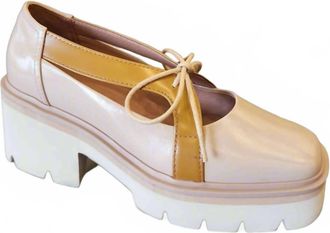 All Black Womens Little Bow Lugg Heeled Pump In Beige