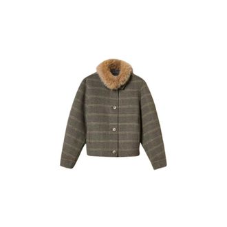 Twinset Caban in dubbel wolmix met ruitpatroon - Dames - Jassen - Grijs - S - Wol - Jassen