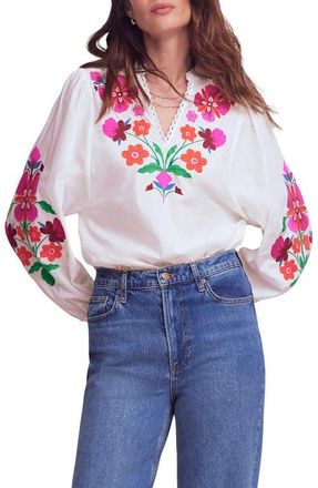Boden Embroidered Floral Dolman Sleeve Top in Placement Floral Embroidery at Nordstrom, Size 14