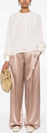 Pianoforte di Max Mara Womens Satin Wide-leg Silk Trousers - Tan - Size EU 34 (Womens)