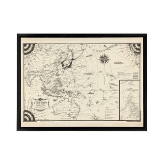 Artery8 Map Ernest Dudley Chase 1944 Pacific Victory Framed Canvas Wall Art Print in Beige | Size: W24 x H32