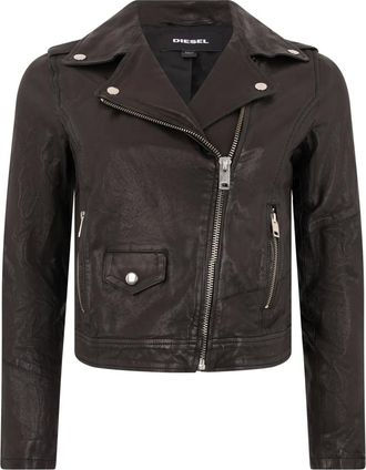 Diesel Leren bikerjack - Dames - Jassen - Bruin - Maat: XS Zijde