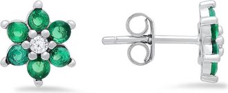 Queen Jewels Petitie Floral Cubic Zirconia Stud Earrings in Emerald at Nordstrom Rack