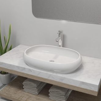 Berkfield Home Bathroom Basin with Mixer Tap Ceramic Oval White