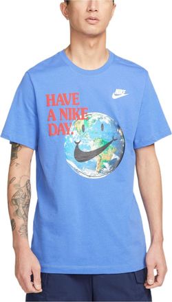 Nike Mens Nike Earth Pattern Logo Printing Round Neck Short Sleeve Light Racing Blue T-Shirt DM6332-432