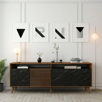 Dmora Creencia Benjamin, Aparador 2 Estantes, Apertura De Batiente, 4 Puertas, 180x35x79h Cm Marr&oacute;n Nogal
