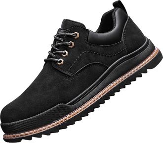 Generic Mens Business Shoes Classic Lace-ups Boots Plain Toe Leather Shoe Causal Block Heel Sneakers Non Slip Fashion Low Top Footwear for Both Office and Lei