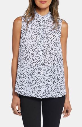 NYDJ Print Ruffle Neck Sleeveless Top in Martini Paisley at Nordstrom, Size X-Small