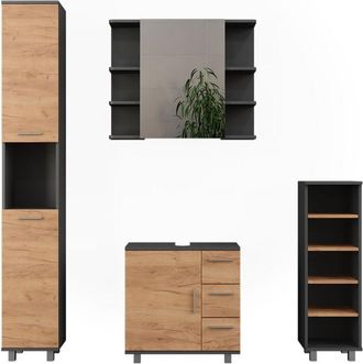 Vicco Conjunto De Muebles De Ba&ntilde;o Ilias, Antracita/roble Dorado, 4 Partes