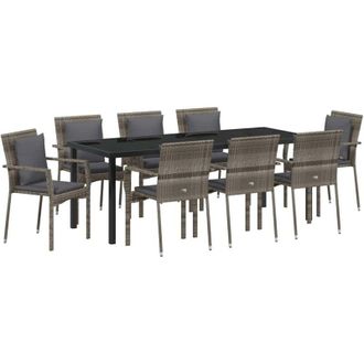vidaXL Conjunto De Comedor De Jard&iacute;n 9 Pcs Gris Rat&aacute;n Sint&eacute;tico Vidaxl