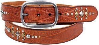 OLD TREND Legend Genuine Leather Bold Studded Statement Belt in Camel at Nordstrom, Size Medium