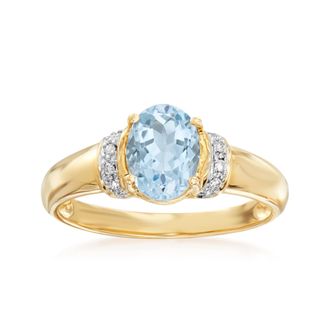 Ross-Simons Aquamarine Ring With Diamond Accents in 14kt Yellow Gold