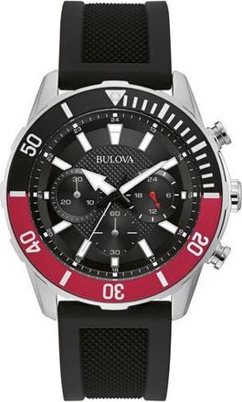 Bulova 44mm Chronograph Silicone Strap Watch in Black at Nordstrom Rack
