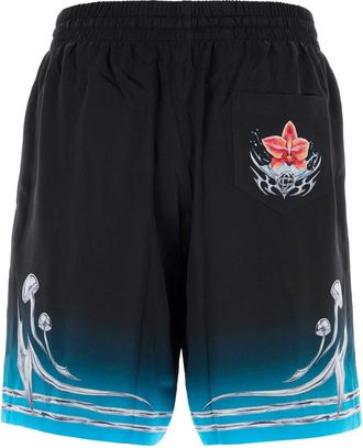 Casablanca Mens Printed Satin Bermuda Shorts Blades Silk