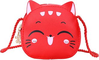 Generic Kids Messenger Bag with Mini Cat Wallet Change Purse Cartoon Design One Shoulder Crossbody Bag for Children (Red, One Size)