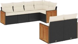 vidaXL Set De Comedor De Jard&iacute;n 7 Pzas Y Cojines Rat&aacute;n Sint&eacute;tico Negro Vidaxl