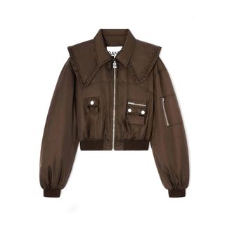 Ganni Dames, Jassen, Bruin, Maat: XS Nylon