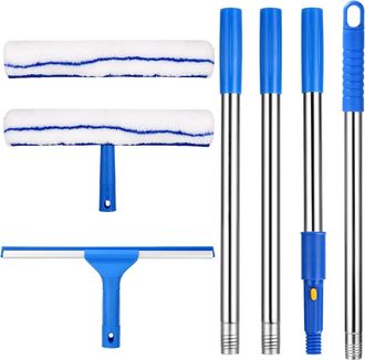 OEM Limpiacristales Profesional Con Mango Telesc&oacute;pico De 150 Cm, Herramienta De Limpieza De Ventanas Con Rasqueta De Silicona De 35 Cm Y Cepillo De Microf
