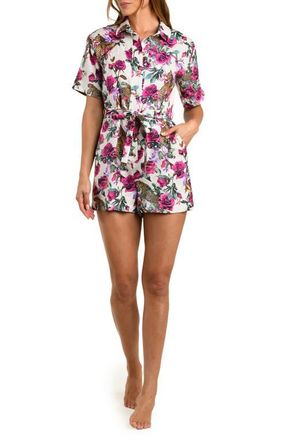 L'agence Hestia Rose Leopard Print Tie Waist Cover-Up Romper in White Multi at Nordstrom, Size X-Large
