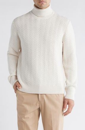 BOSS Hatilo Chevron Stitch Turtleneck Virgin Wool Sweater in Open White at Nordstrom Rack, Size Large