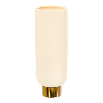 Nearly Natural 12.75-in Elegance Ceramic Cylinder Vase with Gold Accents in White at Nordstrom
