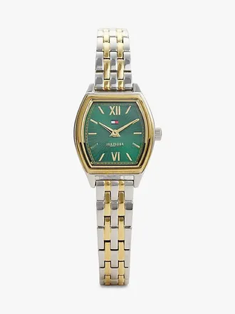 Tommy Hilfiger Reloj con esfera verde y eslabones bicolores