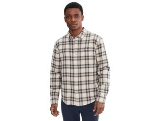 Liverpool L.A. Long Sleeve Curved Yoke Button Up Shirt Mens Clothing Ivory/Grey : 2XL, Cotton