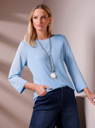 Heine Strickpullover HEINE Pullover, Damen, Gr. 34, eisblau, 55% Baumwolle, 45% Viskose, &Auml;rmel:85% Viskose, 15% Polyamid, unifarben, Pullover Strickpullover