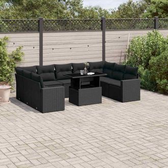 vidaXL Vidaxl - Set De Sof&aacute;s De Jard&iacute;n 10 Pzas Cojines Rat&aacute;n Sint&eacute;tico Negro