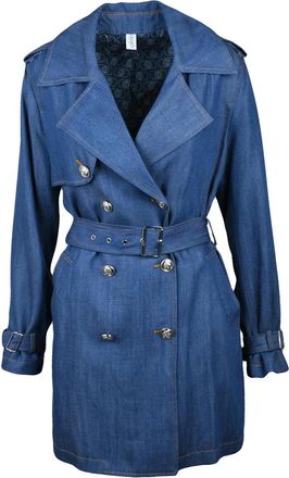 Liu Jo Blue Double-Breasted Fluid Lyocell Trench Coat