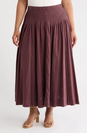 Treasure & Bond Pleated Linen Blend Maxi Skirt in Brown Malicacia at Nordstrom, Size 3X