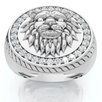 Pompeii3 3/8Ct Mens Diamond Lion Head Pink Ring in 10k White or Yellow Gold
