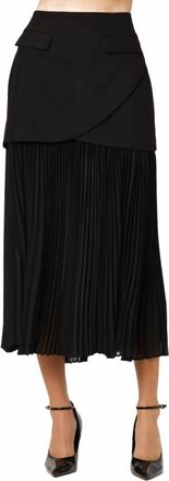 Astr Deaile Contrast Layered Pleated Midi Skirt In Black
