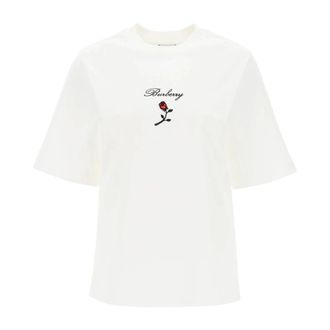 Burberry Logo Katoenen T-shirt - Dames - Tops - Wit - Maat: XS Katoen