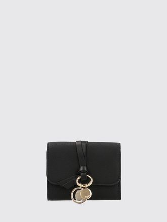Chlo&eacute; Portafoglio trifold in pelle di vitello nero con charm logato