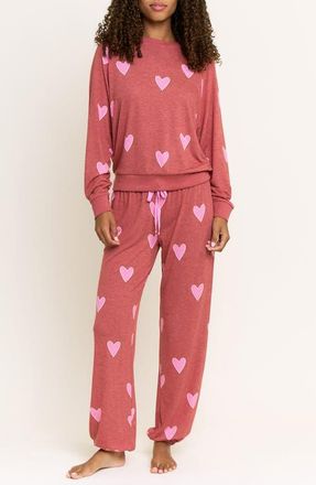 Honeydew Intimates Star Seeker Brushed Jersey Pajamas in Cherry Hearts at Nordstrom, Size Small
