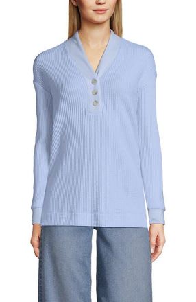 Lands End Long Sleeve Waffle Shawl Collar Henley in Clearlake Blue at Nordstrom, Size X-Small